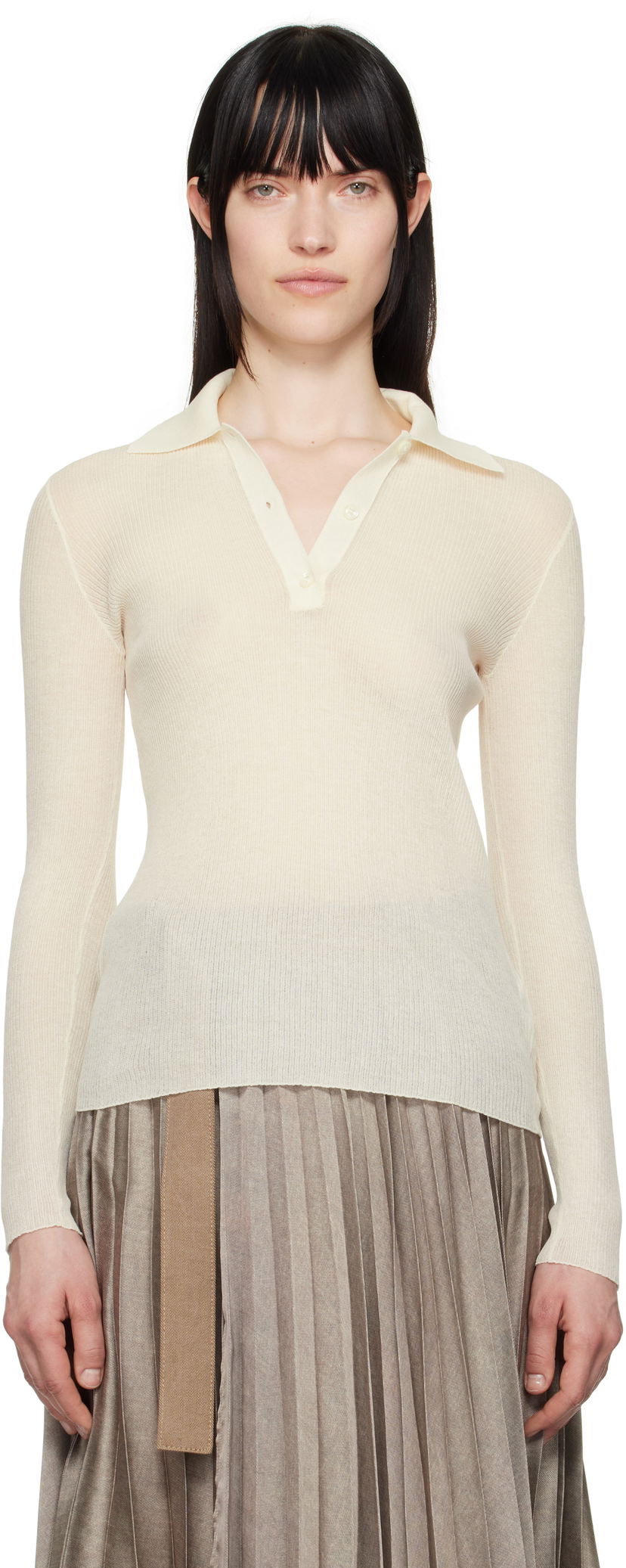 Džemper Moncler Moncler Long Sleeve Knit Polo Bež | K10939A00005M1732