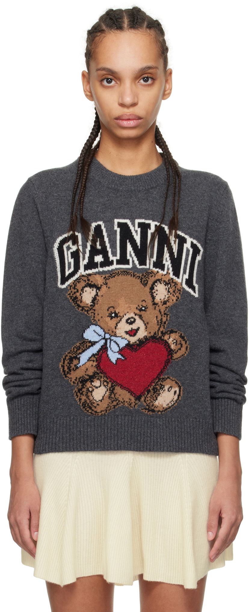 Džemper GANNI GANNI Graphic Bear Sweater Siva | K2370