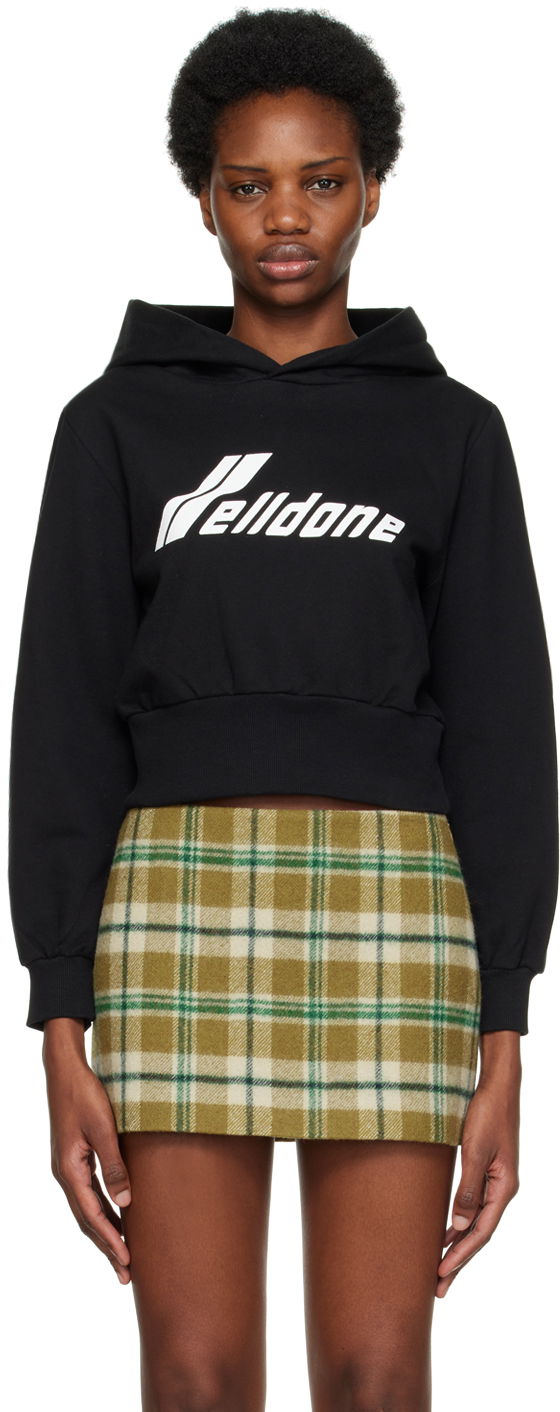 Dukserice We11done Lettering Cropped Hoodie Crna | WD-TH3-22-865-W-BK