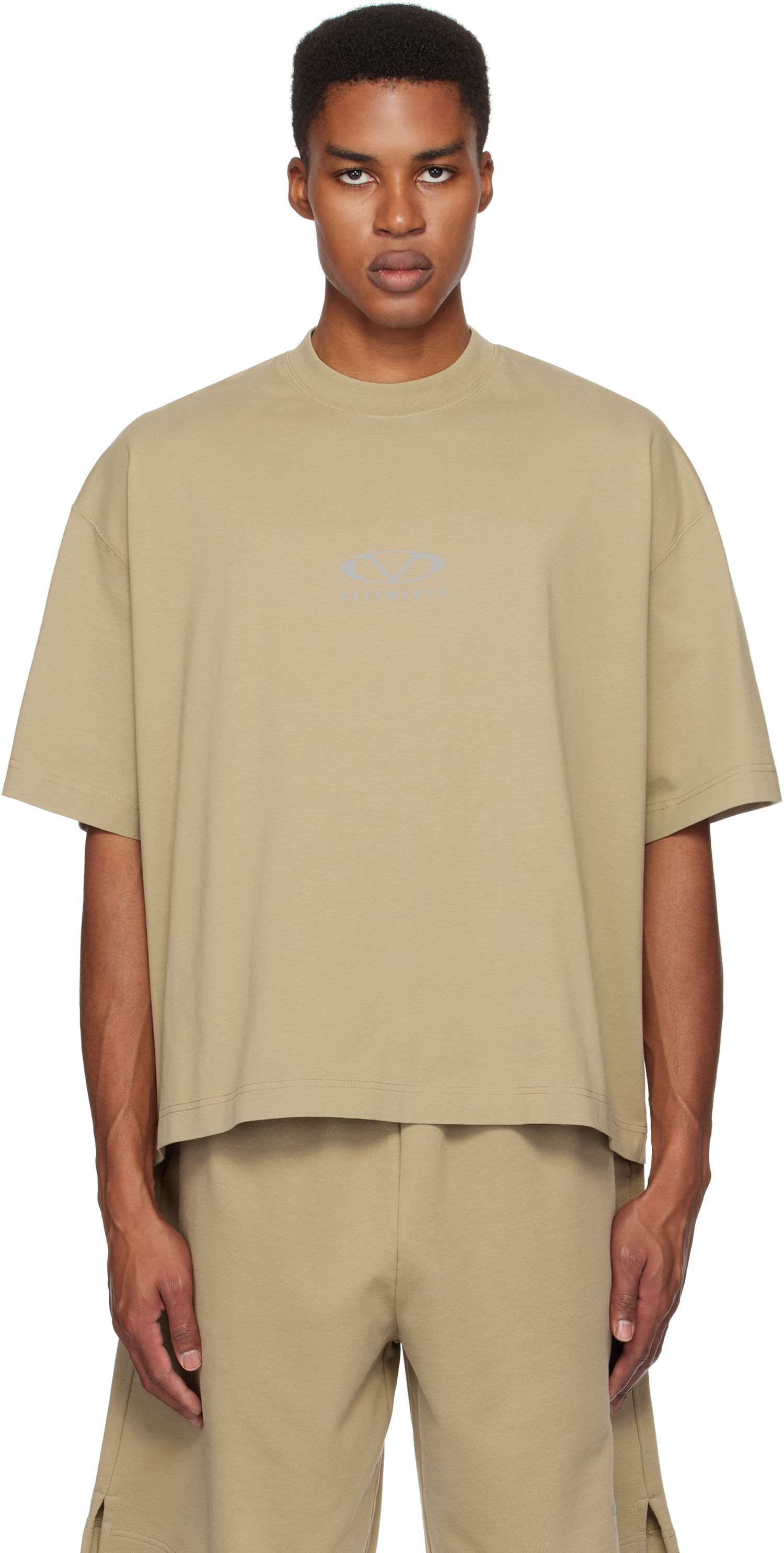 Majica kratkih rukava VETEMENTS Oval Logo Cropped Boxy T-Shirt Bež | UA66TR600T, 0