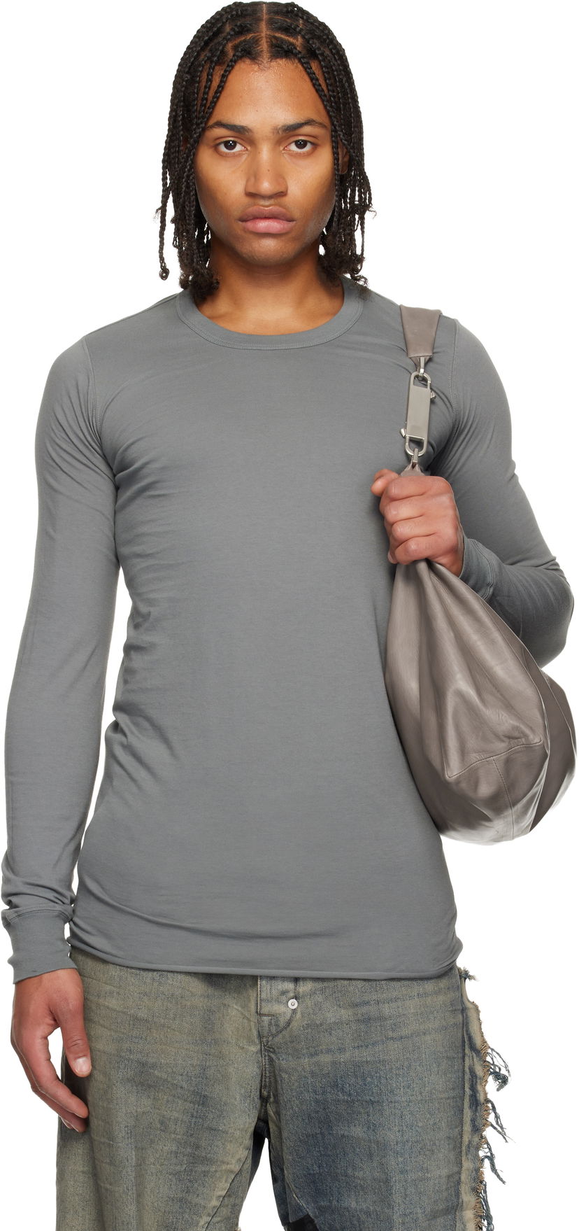 Majica kratkih rukava Rick Owens Concordians Basic LS T-shirt Siva | RU02E1252 JA