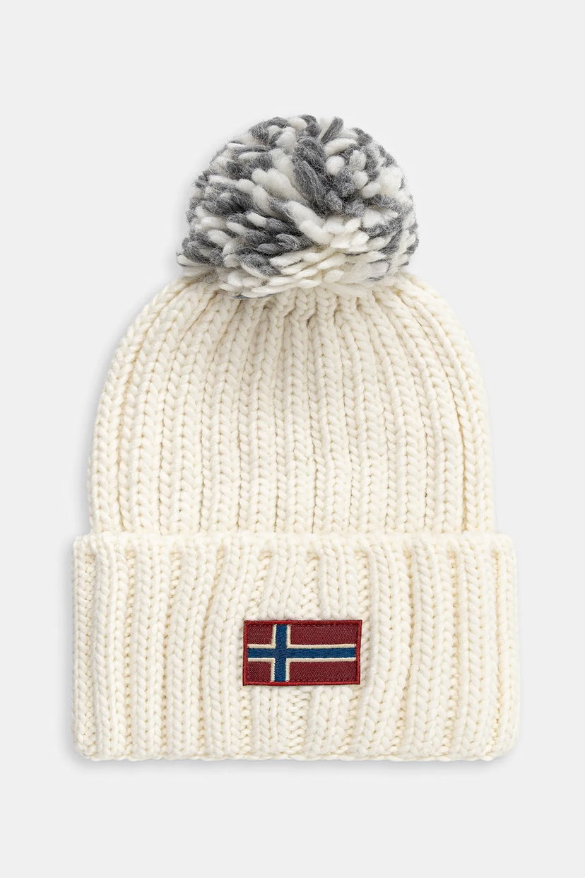 Kapica Napapijri Semiury Wool Blend Beanie with Pom-Pom and Flag Patch Bijela | NP0A4GKCN1J1