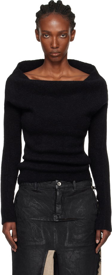 Džemper Rick Owens Rick Owens Concordians Runway Draped Neck Long Sleeve Sweater Crna | RO02E4675 KWP, 0