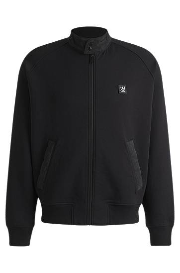 Bomber jakna BOSS Contrast-Trim Cotton-Blend Jacket Crna | 50536336
