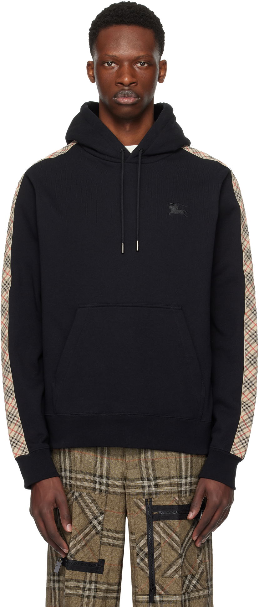 Dukserice Burberry Burberry Check Tape Hoodie Crna | 8110789