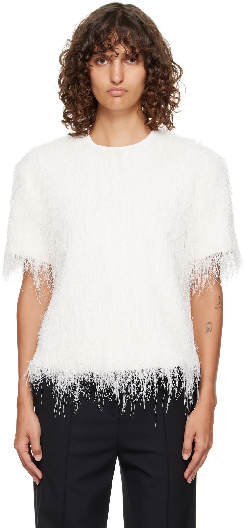 Majica kratkih rukava Loulou de Saison Loulou de Saison Zaro Fringed T-Shirt Bijela | ZARO