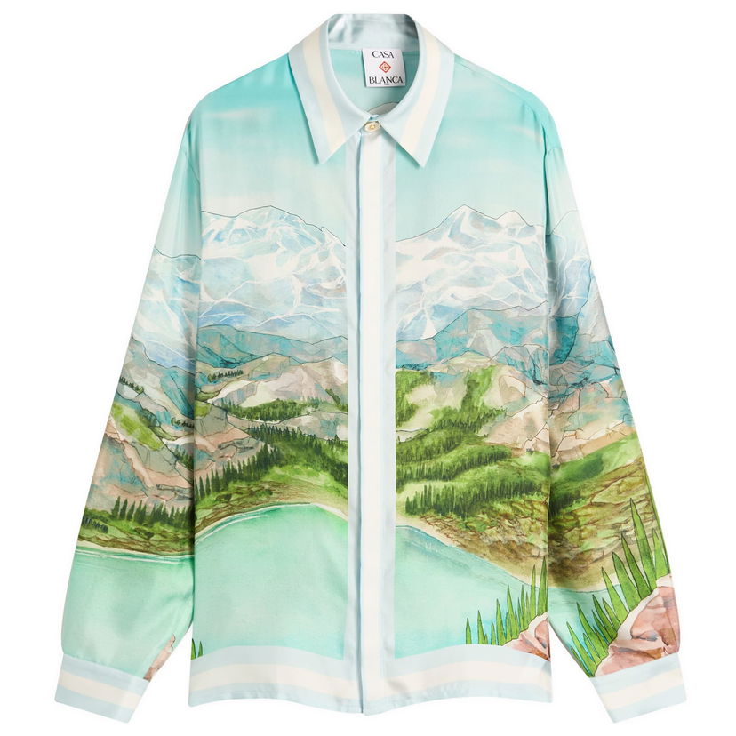 Košulja Casablanca Casablanca Classic Long Sleeve Patterned Silk Shirt, Size Large Tirkiz | MPF25-SH-021-01