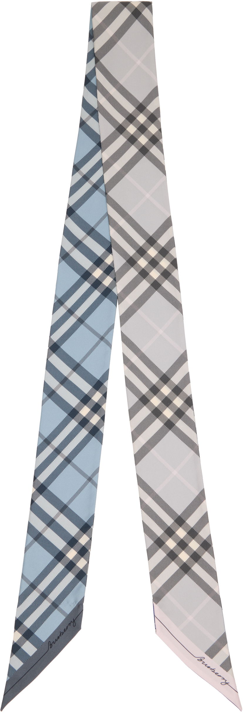 Šal Burberry Burberry Skinny Contrast Check Silk Scarf Plava | 8110365