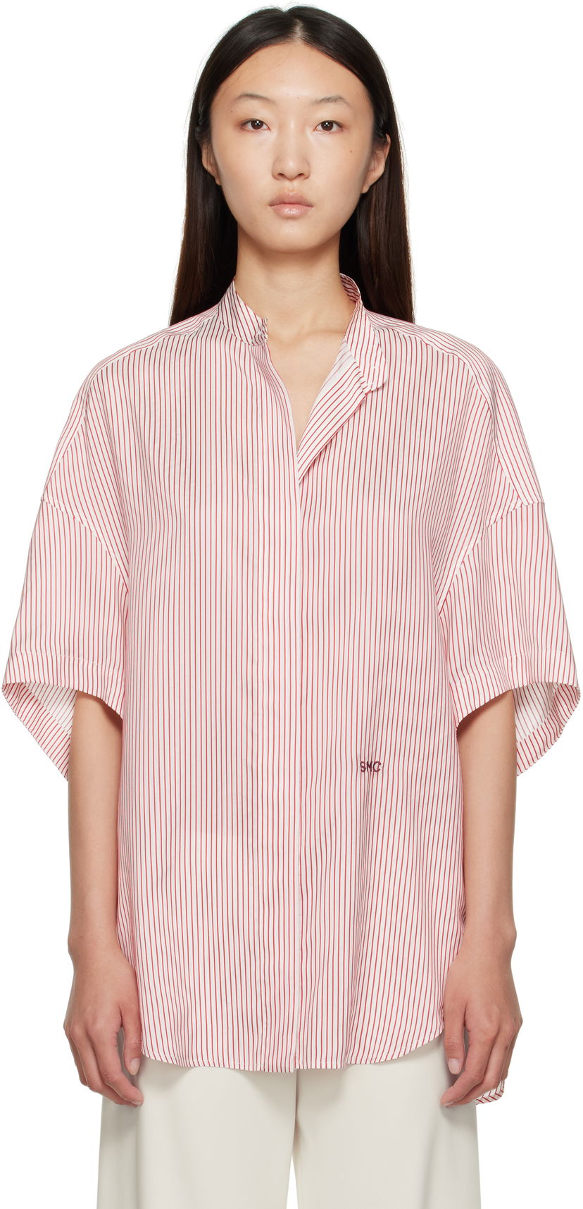 Košulja Stella McCartney Stella McCartney Striped Short Sleeve Shirt Crvena | 6201683FR210