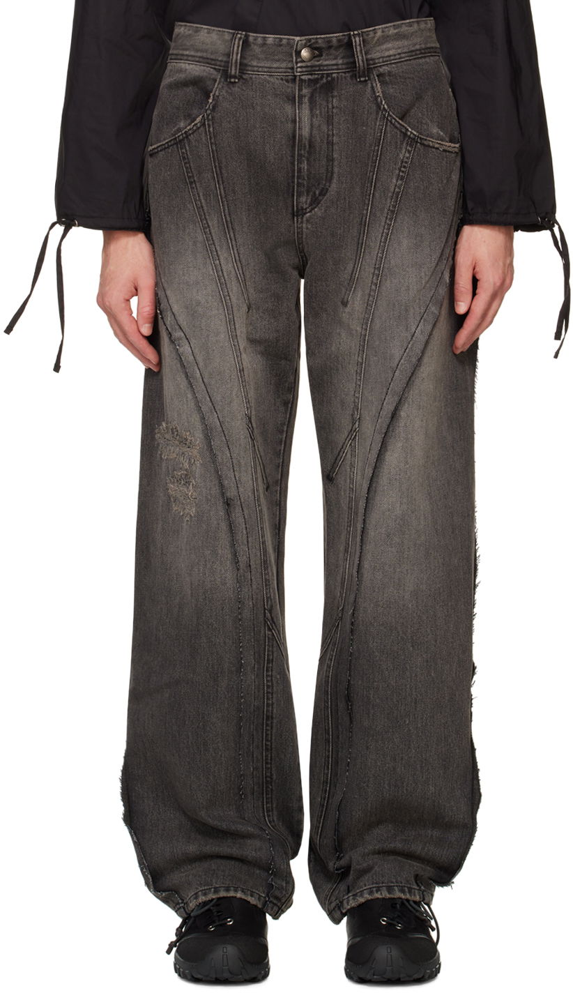 Jeans Andersson Bell Black Panel Carpenter Wide-Leg Jeans Siva | apa743m
