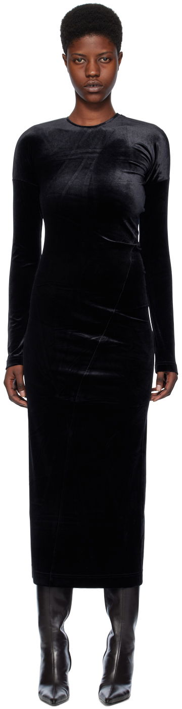 Haljina TOTEME Twisted Velvet Midi Dress Crna | 234-WRD824-FB0078