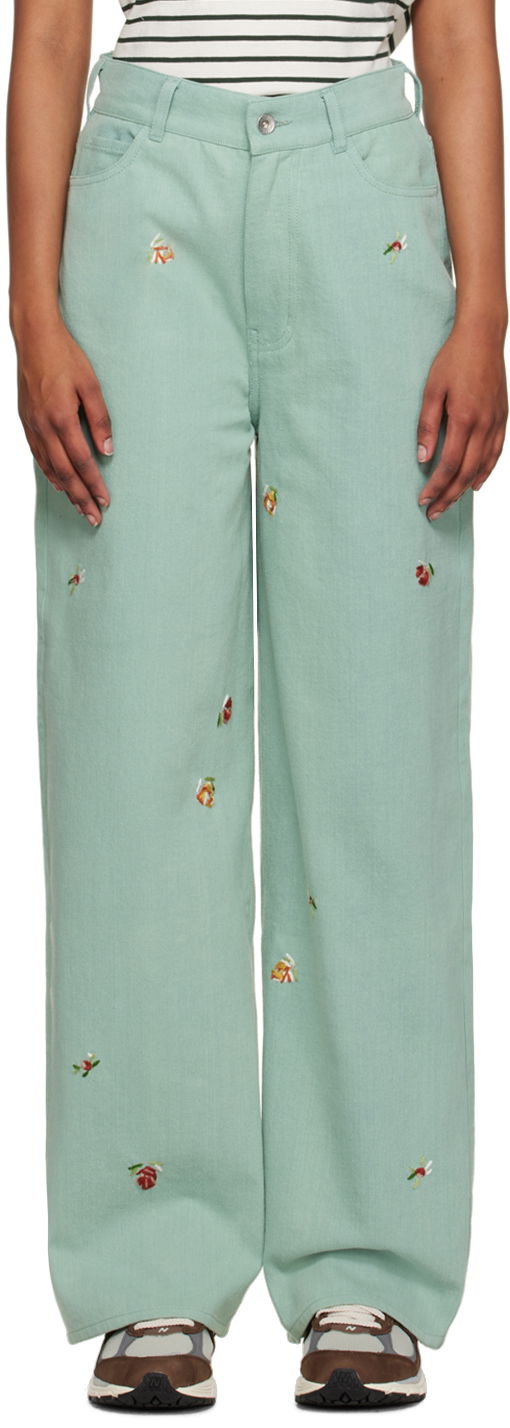 Jeans YMC YMC Embroidered Papa Jeans Zelena | Q4UAF
