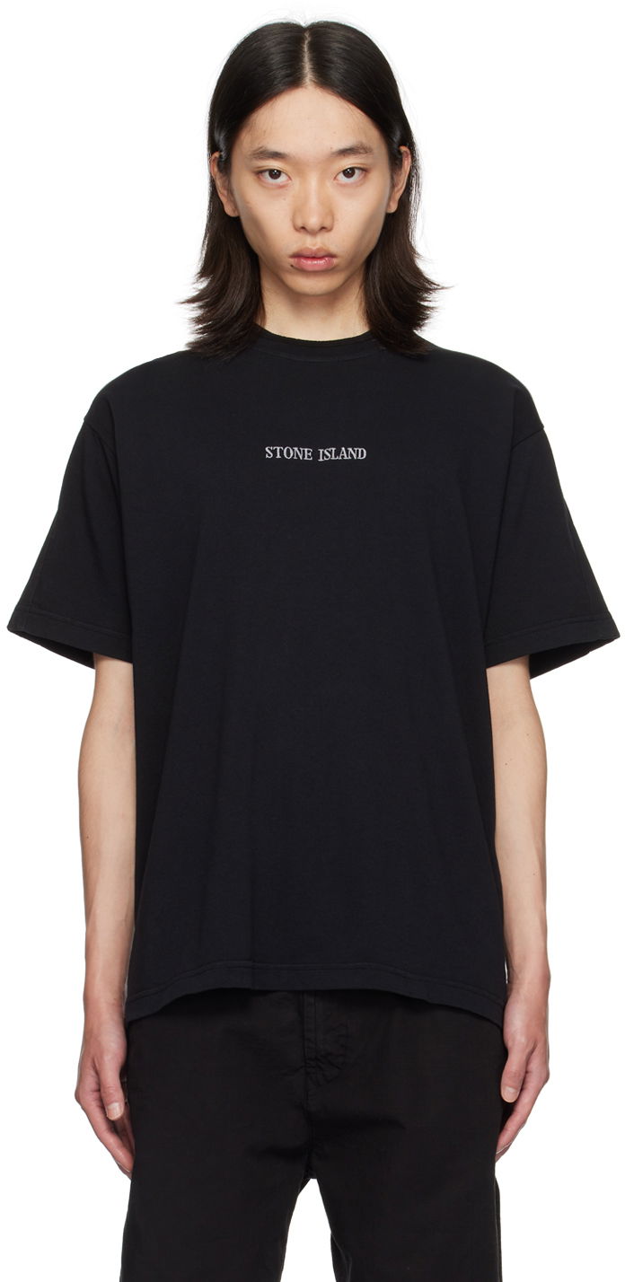 Majica kratkih rukava Stone Island Black Embroidered-Logo T-Shirt Crna | 811520479