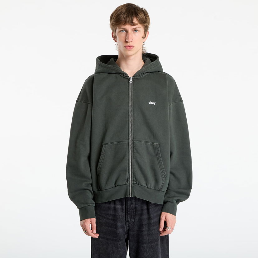 Dukserice OBEY OBEY Lowercase Pigment Zip Hoodie Zelena | 112460019-PBA
