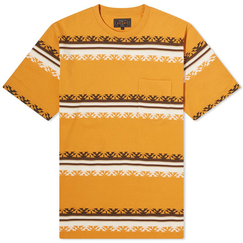 Majica kratkih rukava BEAMS Beams Plus Jacquard Stripe Pocket Tee Žuta | 3804-0069-156-58