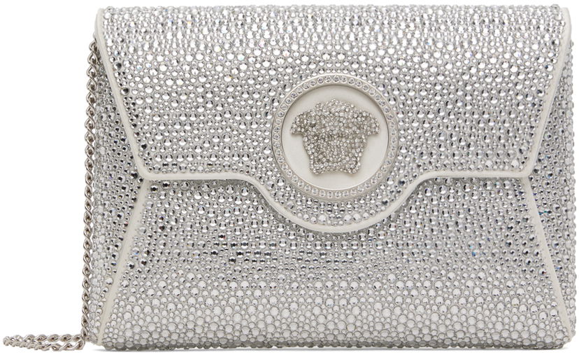 Ručna torbica Versace Crystal Embellished Envelope Clutch Bag Bijela | 1003018_1A06487_1W00P