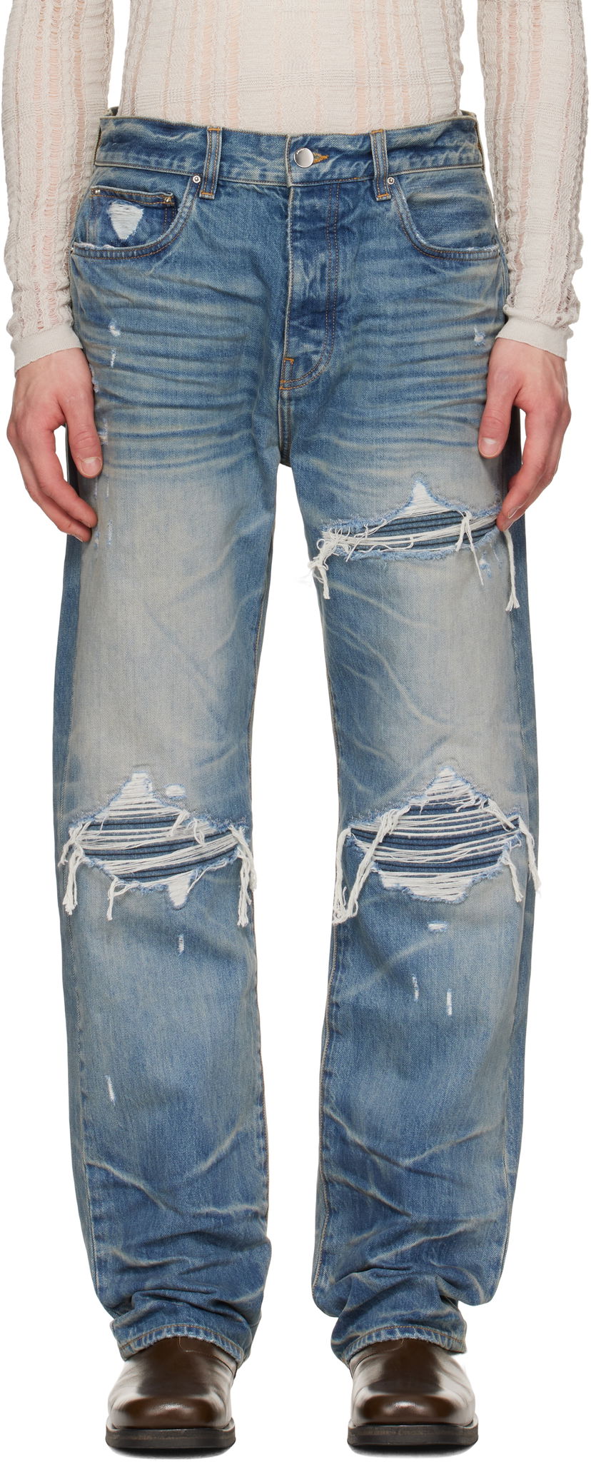 Jeans AMIRI AMIRI Pleated Denim Straight MX1 Jeans Plava | AMDNGH1087