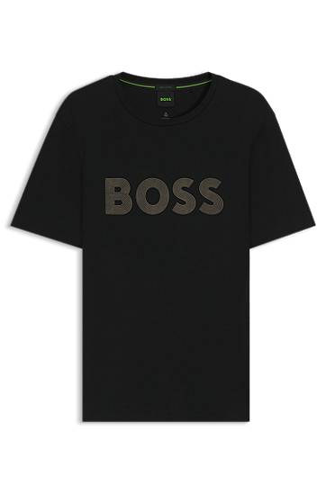 Majica kratkih rukava BOSS Pima-Cotton T-Shirt with Gloss BOSS Logo Crna | 50543796
