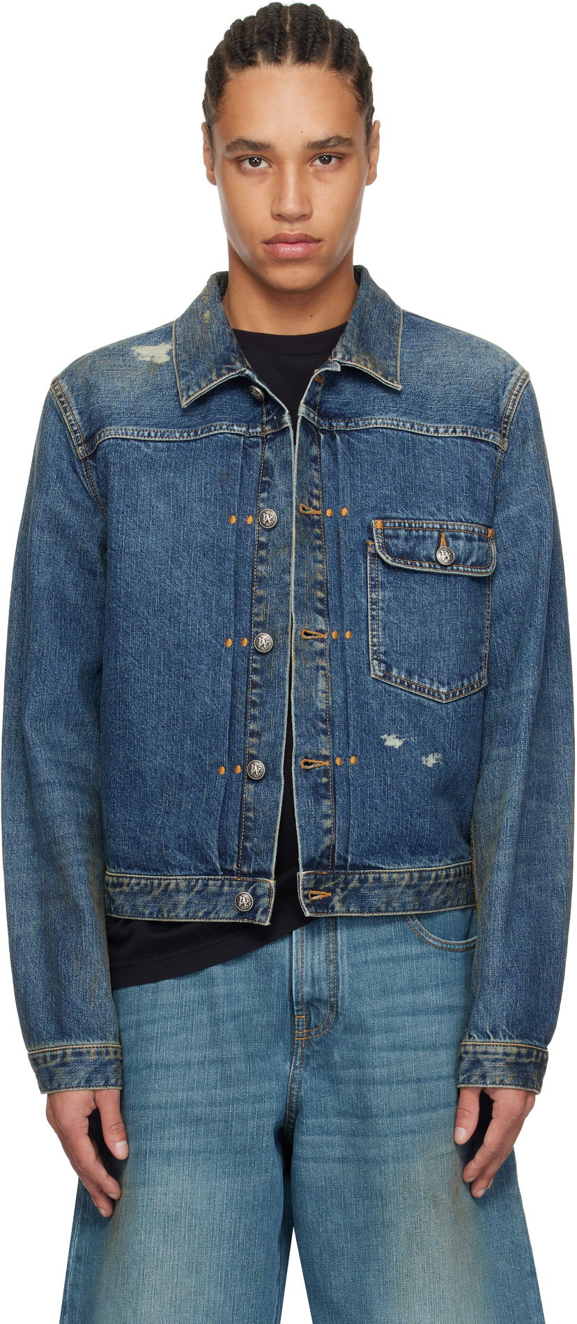 Jakna Palm Angels Palm Angels Curved Logo Denim Jacket Plava | PMYE055S25DEN0014540