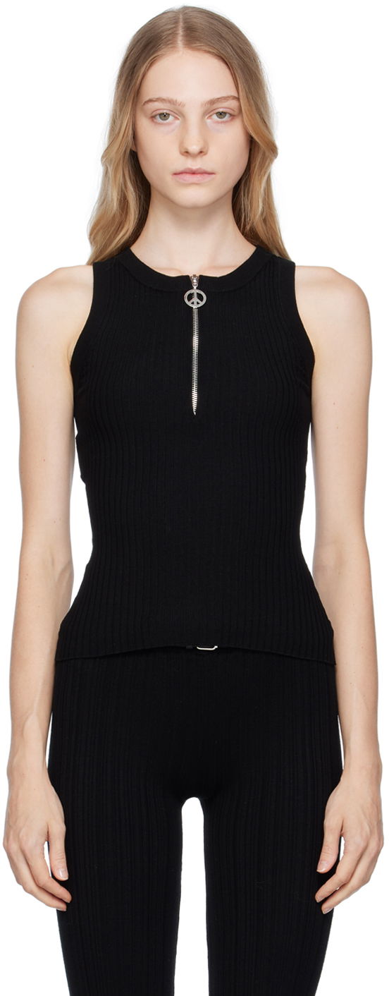 Majica bez rukava Moschino Moschino Jeans Half-Zip Ribbed Knit Tank Top Crna | 881 8711