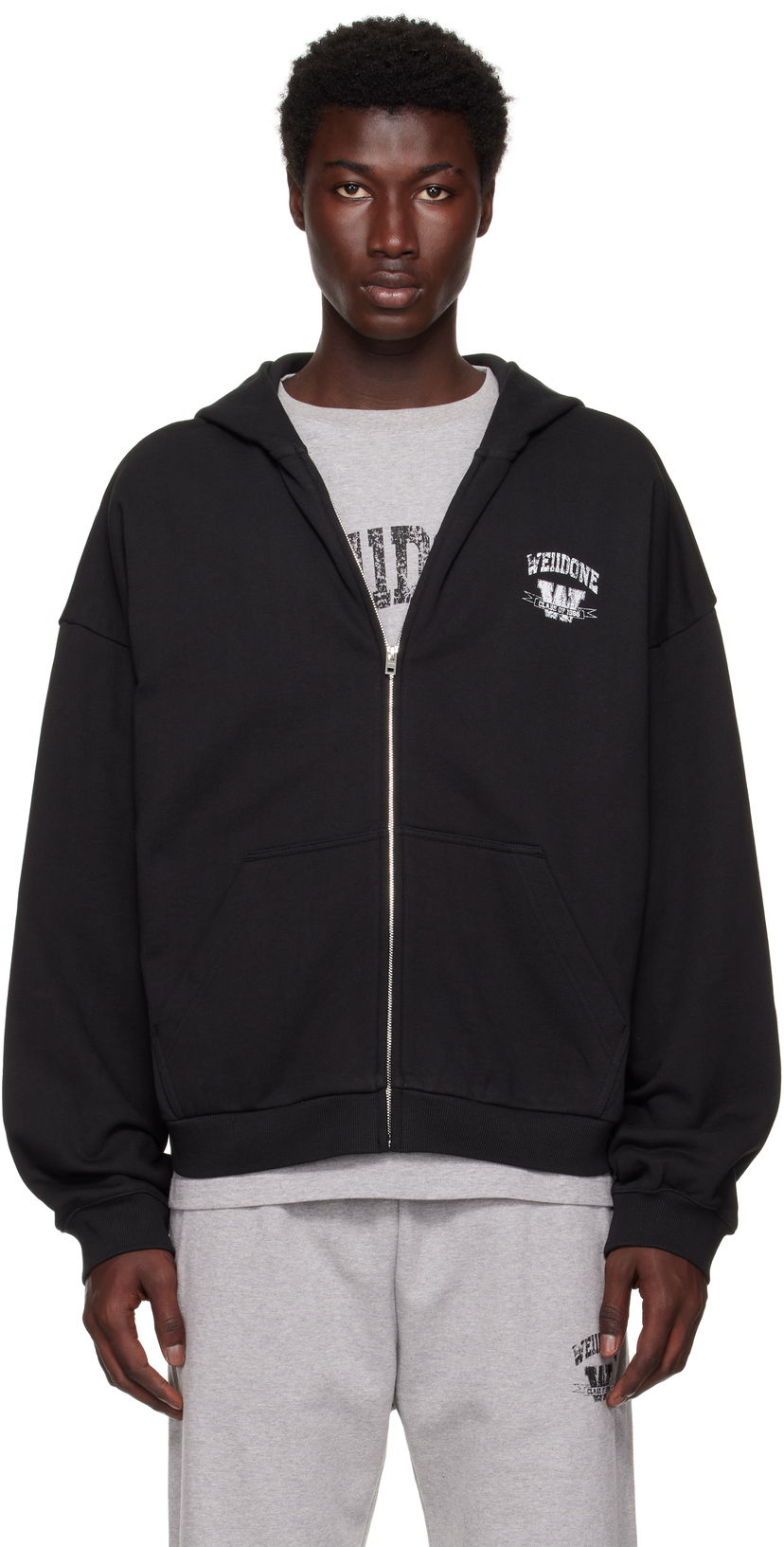 Dukserice We11done We11done Collegiate Zip-Up Hoodie Crna | WD-TJ2-25-846-U-BK