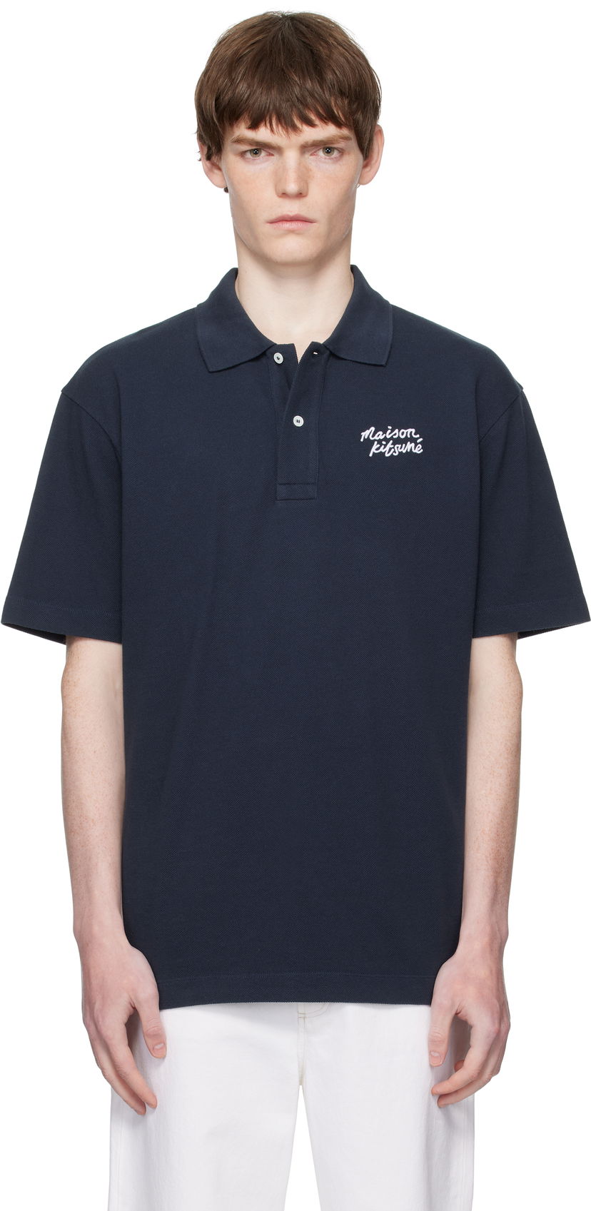 Polo majica MAISON KITSUNÉ Handwriting Comfort Polo Tamnoplava | MM00201KP0001
