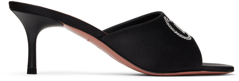 Dodaci Amina Muaddi Amina Muaddi 'Bella' 60 Heeled Sandals Crna | BELLA SLIPPER 60 BLOCK SATIN