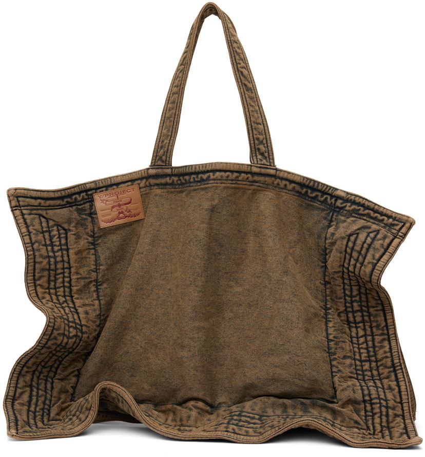 Tote bag Y/PROJECT Beige Maxi Wire Cabas Denim Tote Smeđa | 620BA005