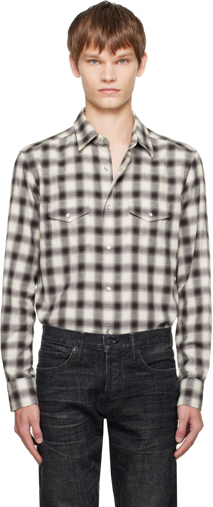 Košulja Tom Ford TOM FORD Check Western Shirt Bež | HDS001-FMC241