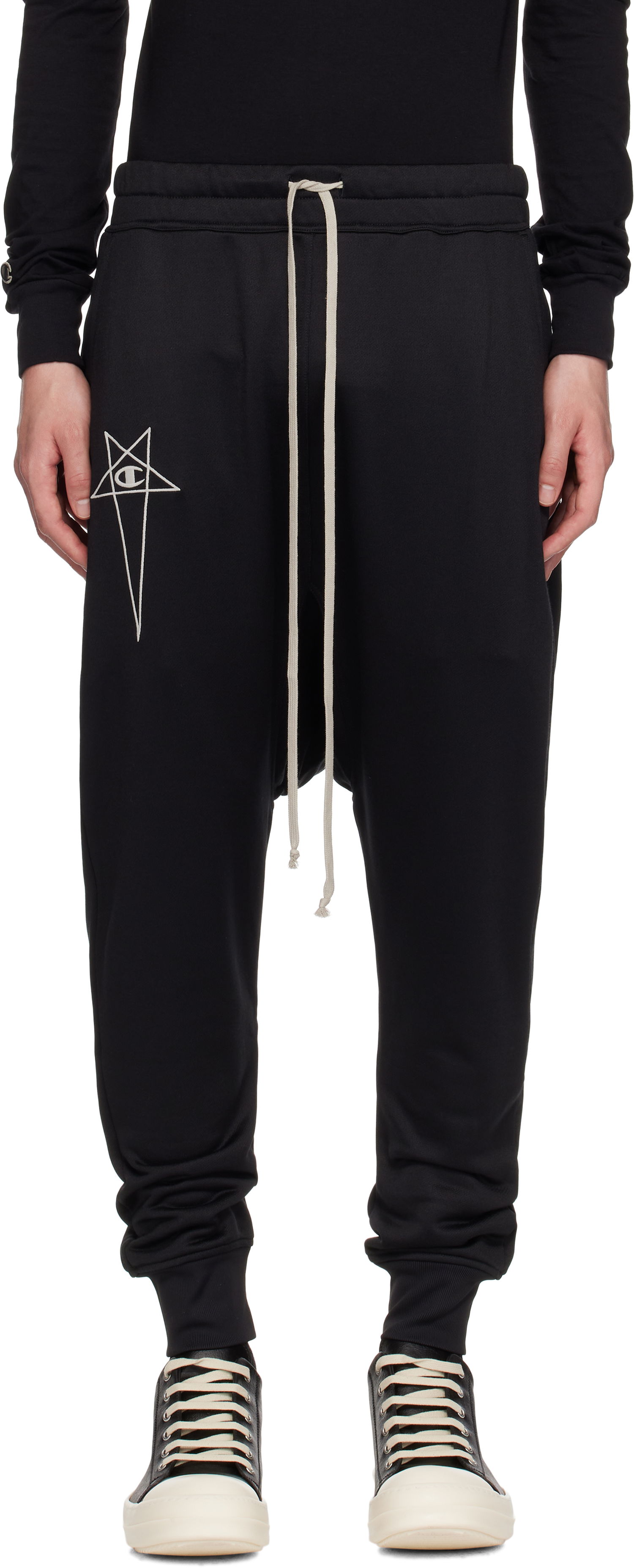 Trenirka Rick Owens Rick Owens Champion Edition Prisoner Drawstring Sweatpants Crna | CM01E1689 CHJS SHINY SWEAT JERSE, 0