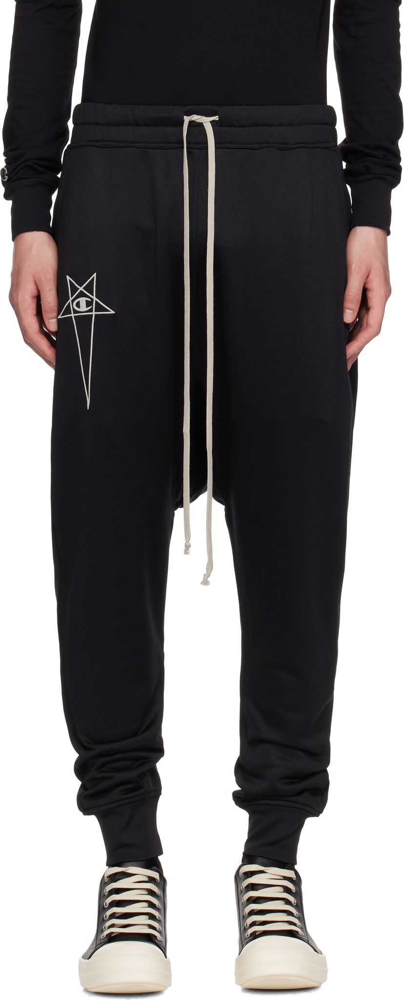 Trenirka Rick Owens Rick Owens Champion Edition Prisoner Drawstring Sweatpants Crna | CM01E1689 CHJS SHINY SWEAT JERSE