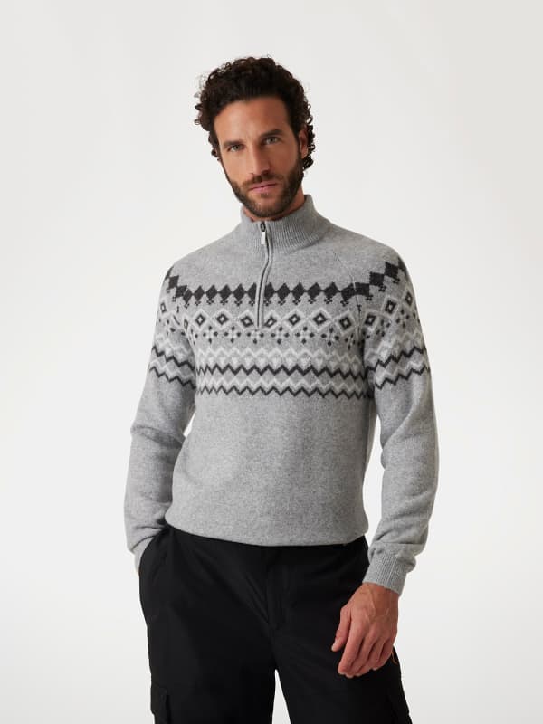 Džemper GUESS Guess Nordic Wool-Blend Half-Zip Sweater Siva | M4PR59Z3LQ0