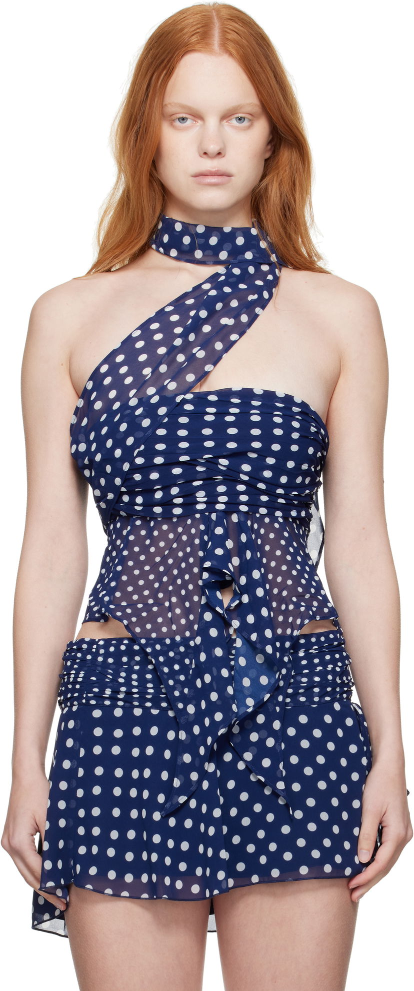 Majica bez rukava GUIZIO Guizio Chiffon Polka Dot Wrap Top Plava | P25119W096