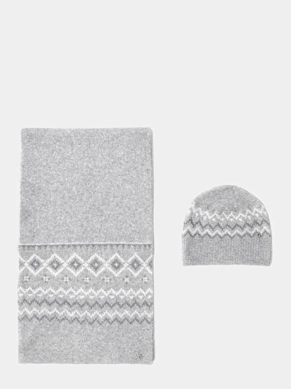 Šal GUESS Wool Blend Beanie and Scarf Set Siva | W5PZ18Z3LQ0