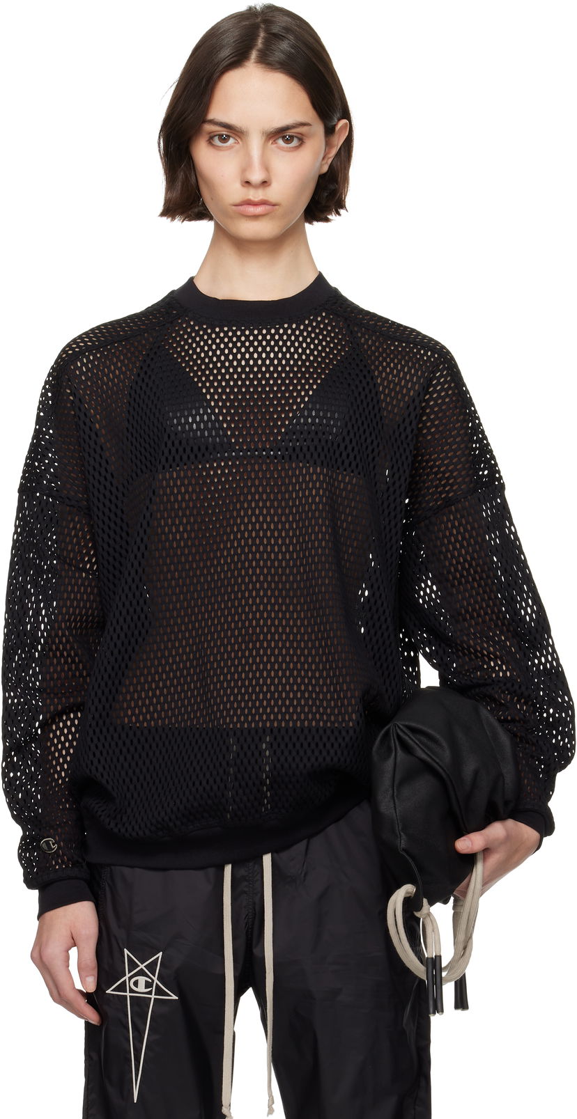 Džemper Rick Owens Rick Owens Champion Edition Jumbo Mesh Sweatshirt Crna | CW01E1670 CHONET