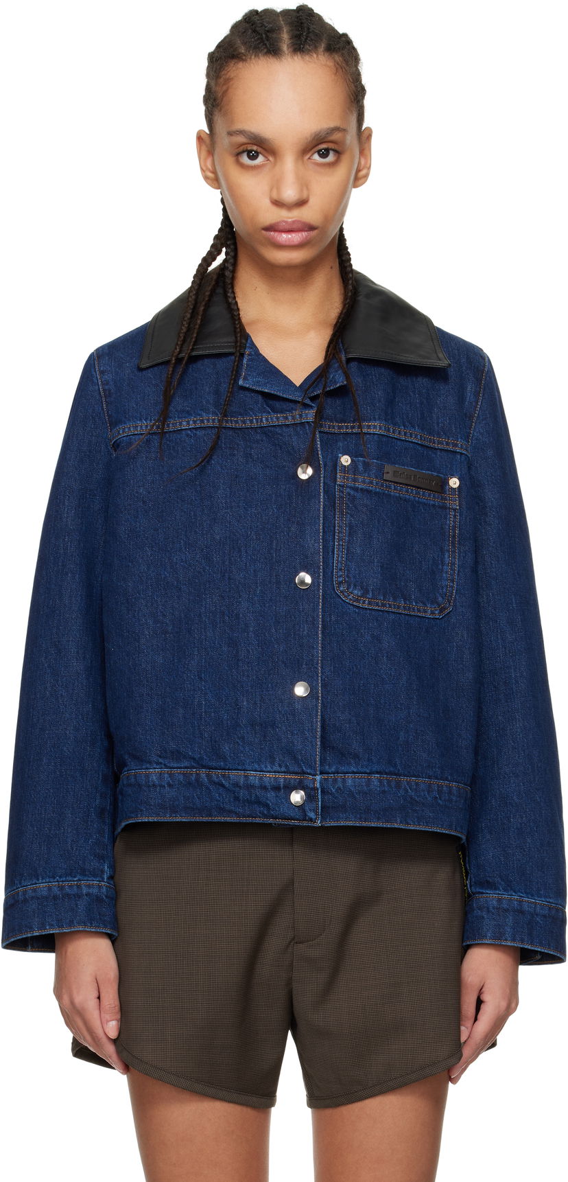 Jakna Wales Bonner Wales Bonner Denim Jacket with Faux Leather Collar Plava | WS25DE14-DE01-599