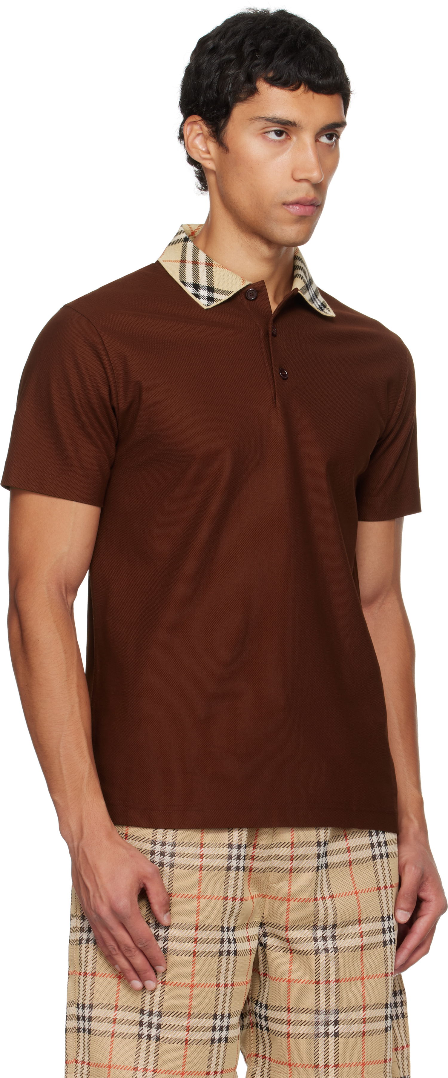Polo majica Burberry Burberry Check Collar Polo Smeđa | 8110945, 1