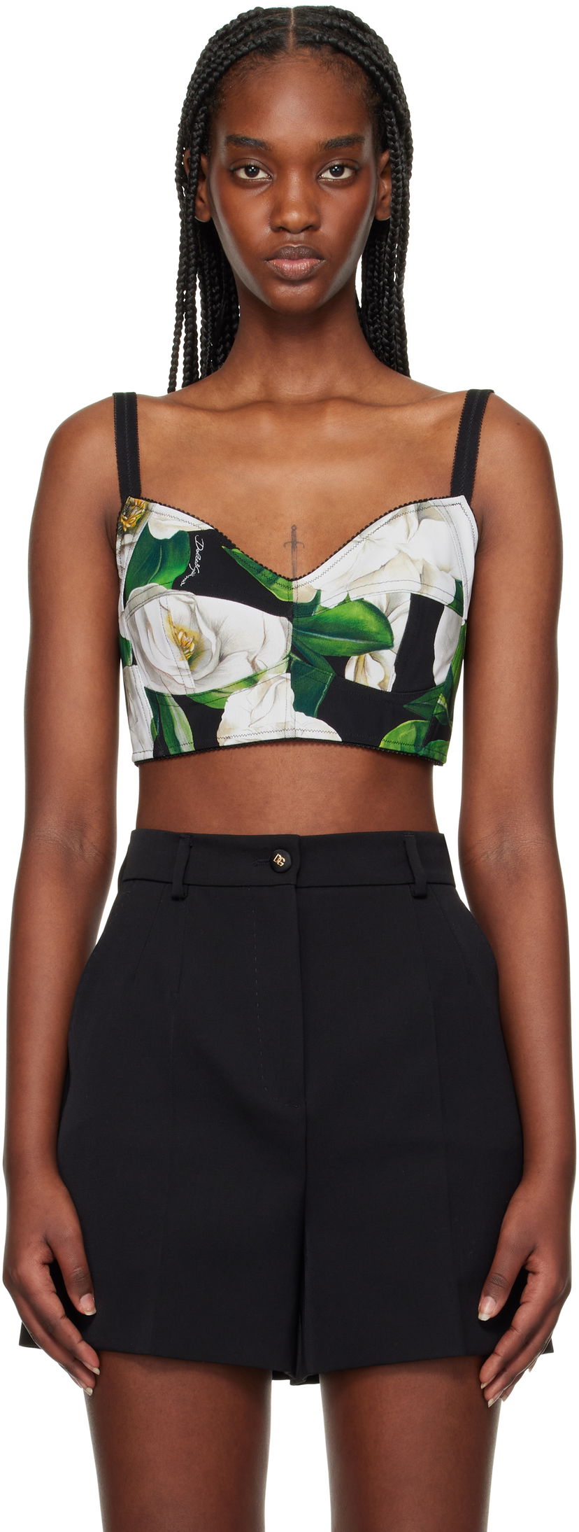 Crop top Dolce & Gabbana Dolce&Gabbana Gardenia Print Crop Tank Top Crna | F7T18T FSSK2