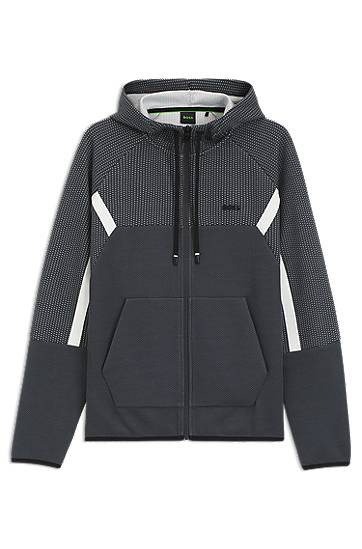 Dukserice BOSS Regular-fit Zip-up Hoodie in Quilted Jacquard Siva | 50543130