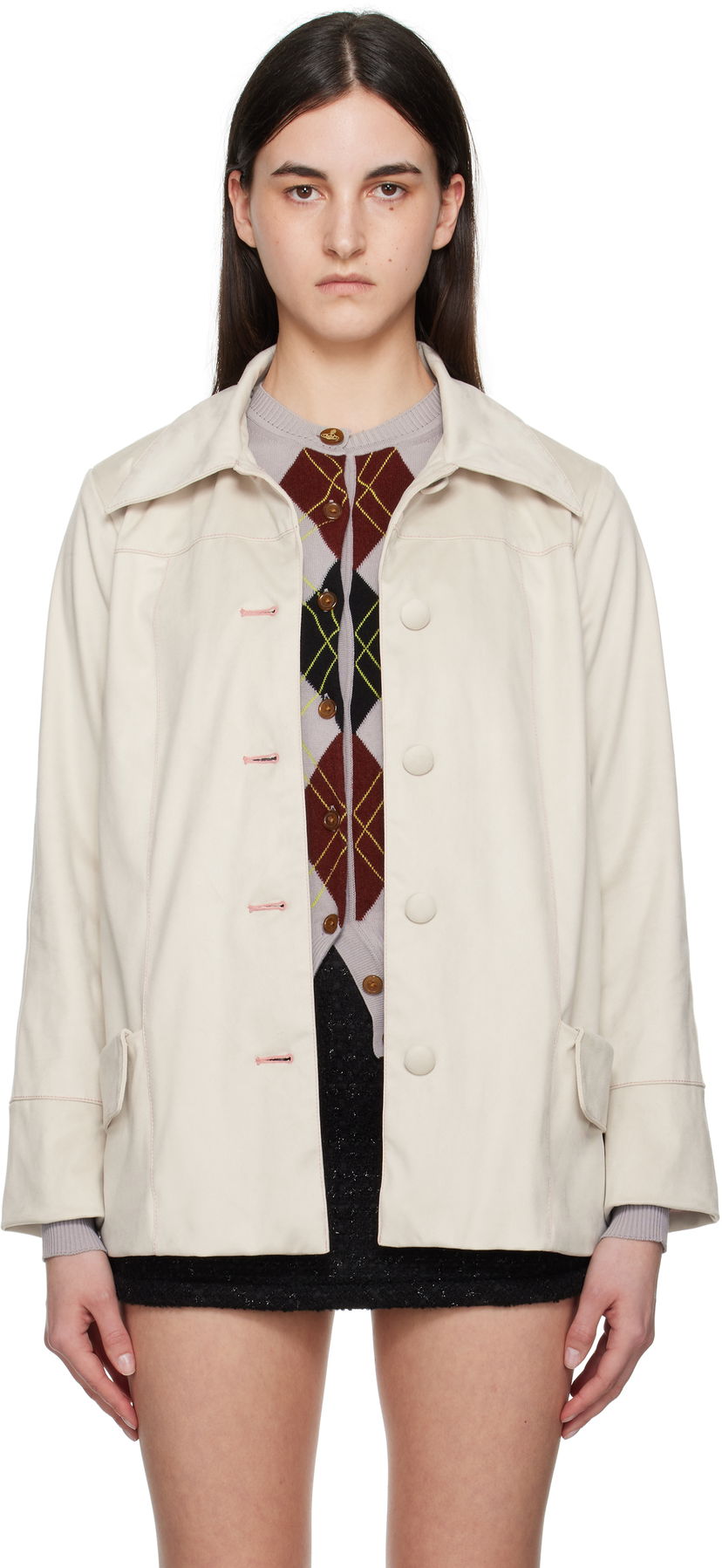 Jakna Anna Sui Anna Sui Buttoned Faux-Suede Coat Bijela | 225N50