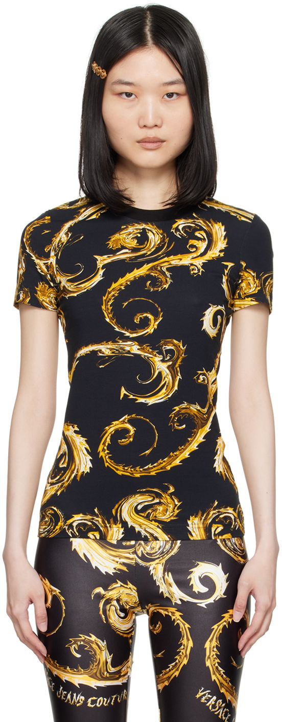 Majica kratkih rukava Versace Jeans Couture Black & Gold Chromo Couture T-Shirt Crna | E77HAH608_EJS409