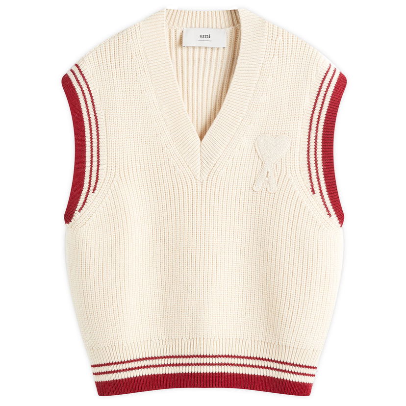 Džemper AMI AMI Paris Men's Ribbed Knit College Vest Bež | UKS768-KN0068-136