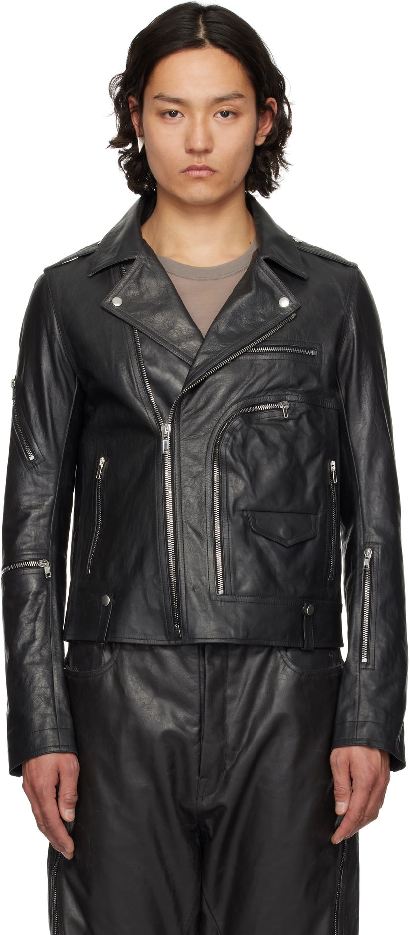 Jakna Rick Owens Rick Owens Hollywood Bauhaus Stooges Leather Jacket Crna | RU01E5765 LTP