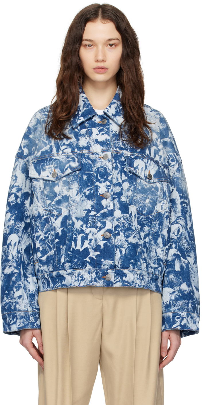 Jakna Stella McCartney Stella McCartney Animal Crowd Print Denim Jacket Plava | 6D01973SPH65