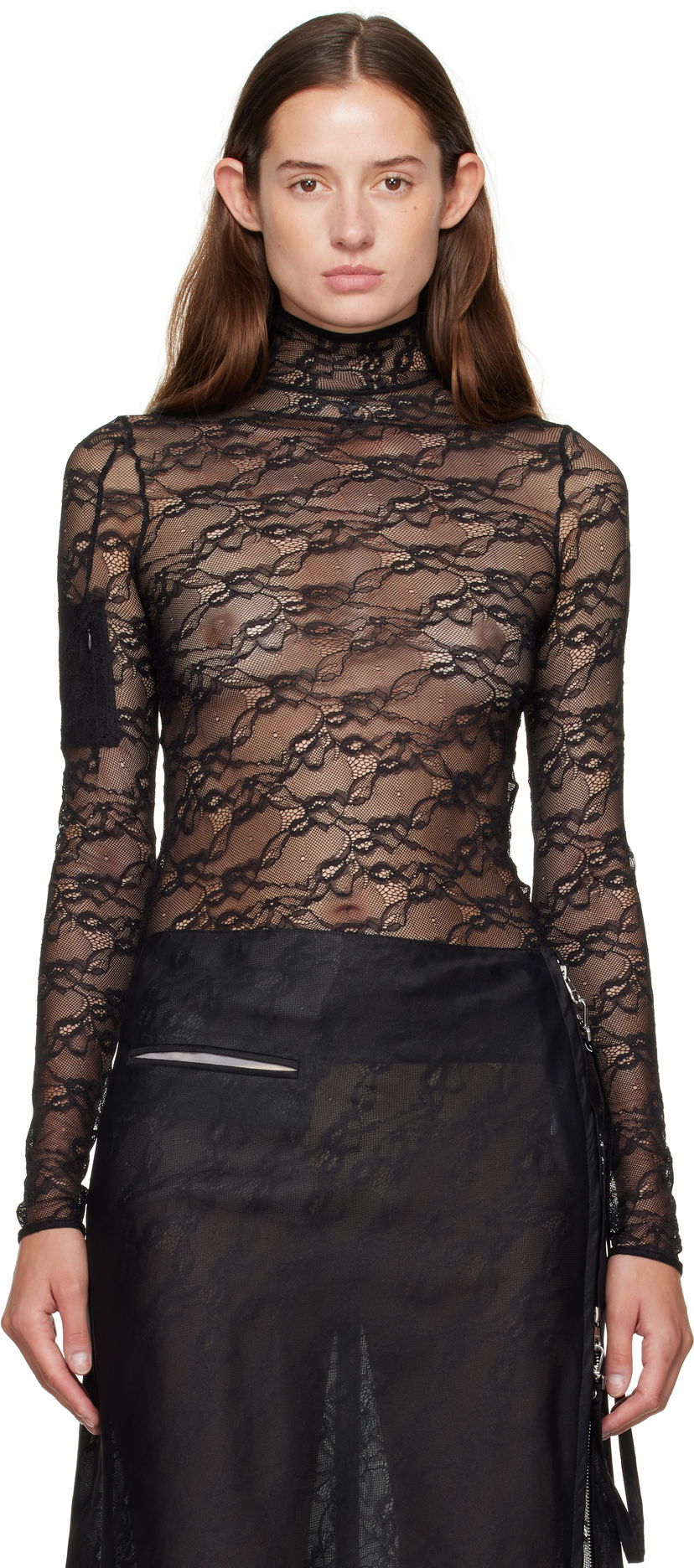 Majica kratkih rukava Courrèges Courrèges Lace Mock Neck Long Sleeve Top Crna | 325CTO444PA0132