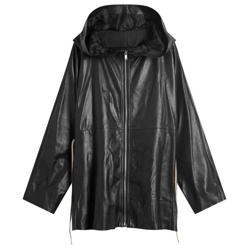 Jakna Rick Owens Rick Owens Zip Front Hooded Leather Jacket Crna | RP02E4745-LBY-09