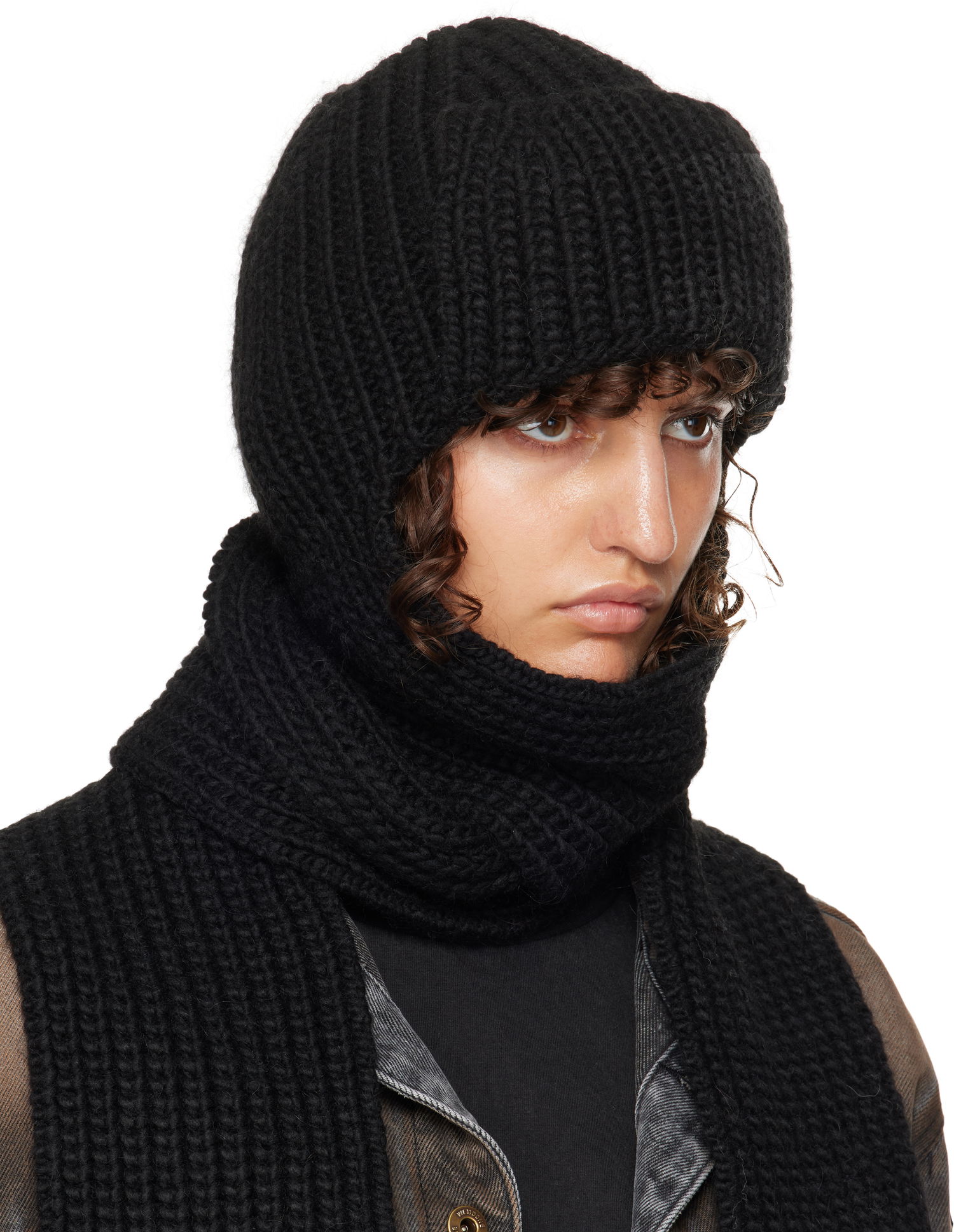 Kapica We11done We11done Chunky Knit Muffler & Beanie Set Crna | WD-KH3-24-642-U-BK, 1
