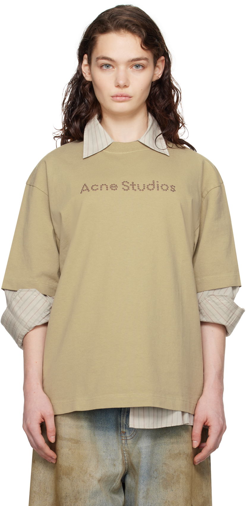 Majica kratkih rukava Acne Studios Acne Studios Relaxed Fit Logo T-shirt Bež | CL0316-