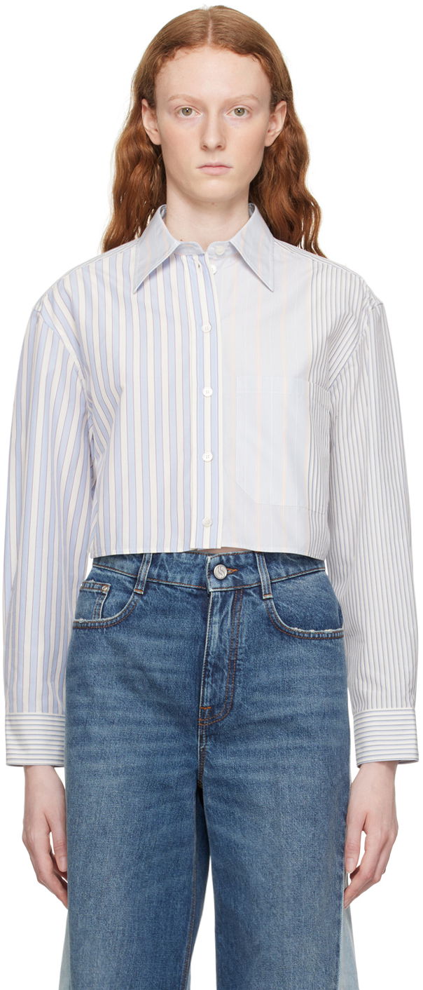 Košulja Stella McCartney Stella McCartney Striped Cropped Shirt Plava | 6200553CJ303