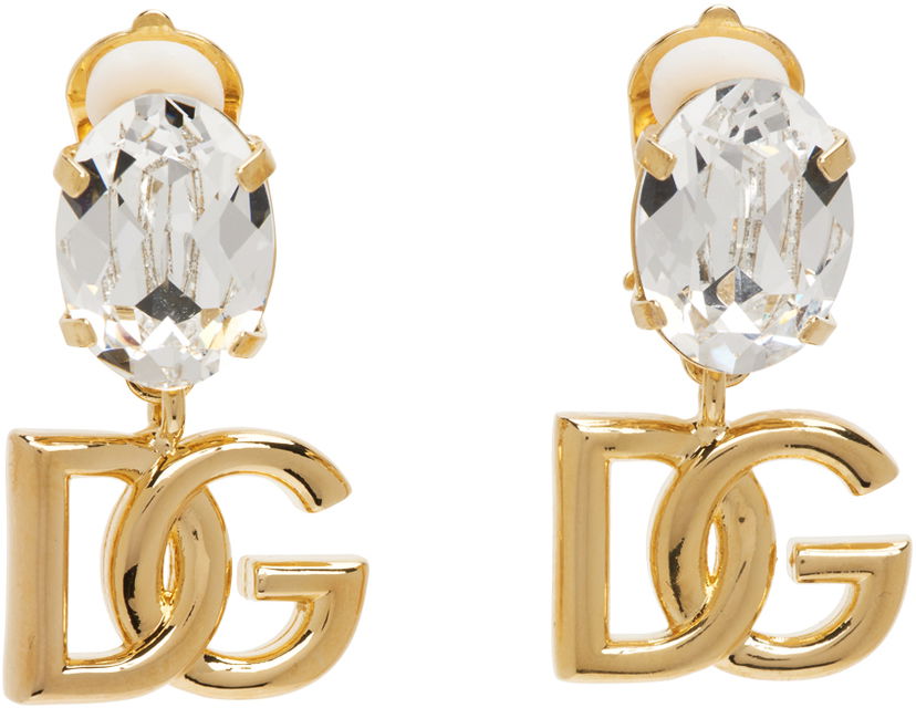 Naušnice Dolce & Gabbana Gold Crystal Logo Earrings Metalik | WEO8S1W1111